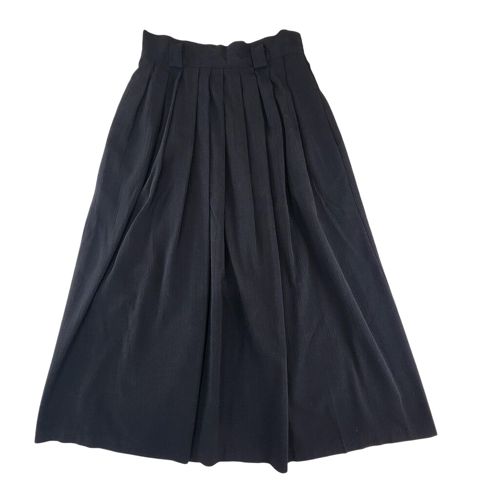 Vintage Briggs New York Skirt Womens 8 Black Pleated Midi Elastic Waist Made USA